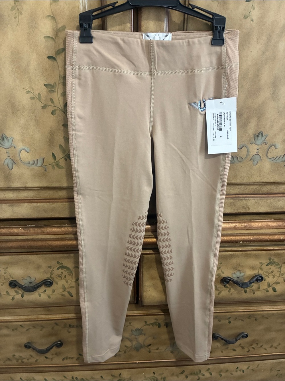 Kids Beige Riding Grip Leggings with Silicone Knee Pads - Unbranded